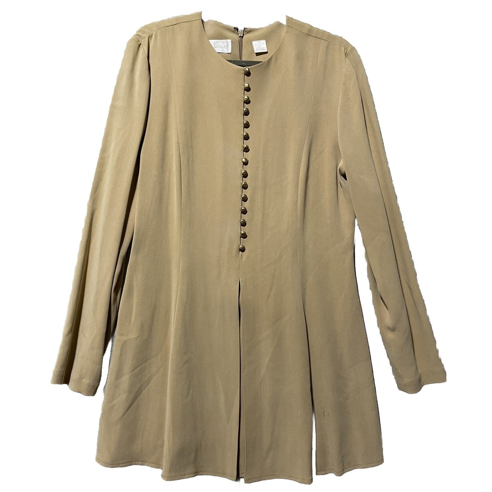 Dana Buchman Silk Dress 12 Gold Button Embellished Flair Glam Retro